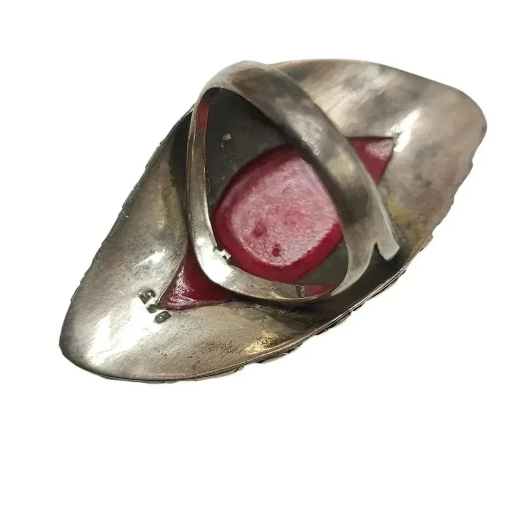 925 Sterling Silver Red Spiny Oyster Stone Ring Size 7 Vintage Southwest